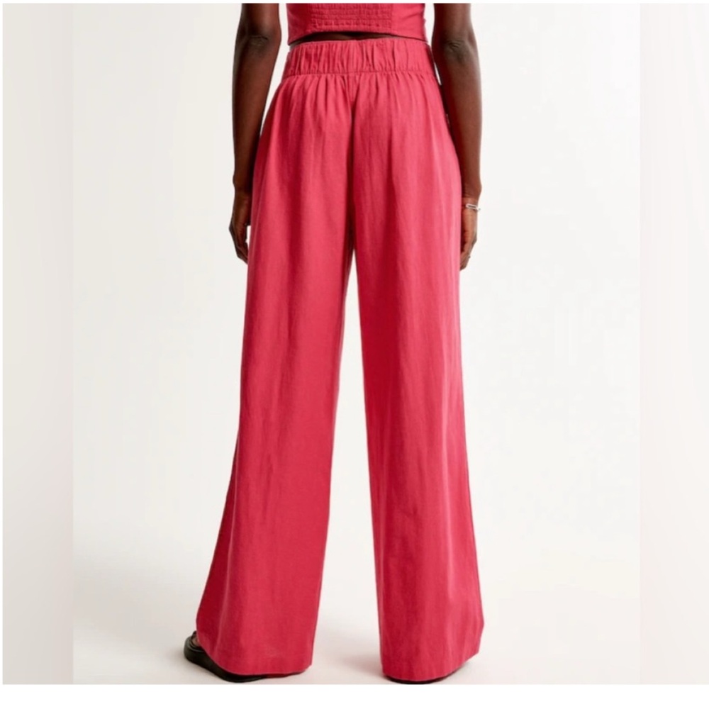NWT Abercrombie & Fitch Wide Leg‎ Linen Blend Pull On Pants L Pink - Picture 8 of 8